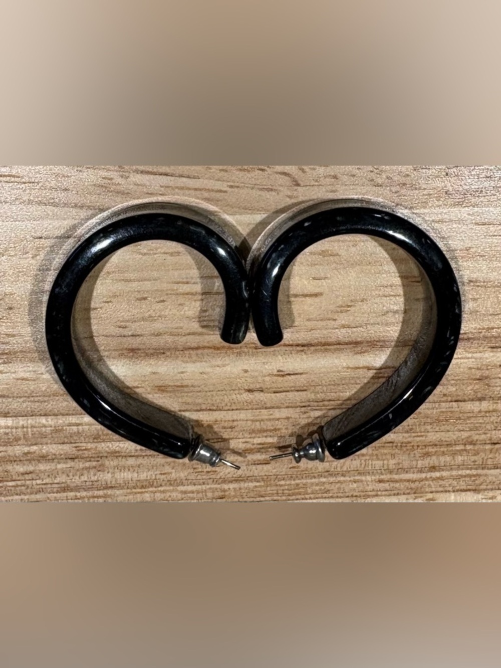 Chunky Grey Marble Resin Hoop Earrings | Mod Style Post Backs